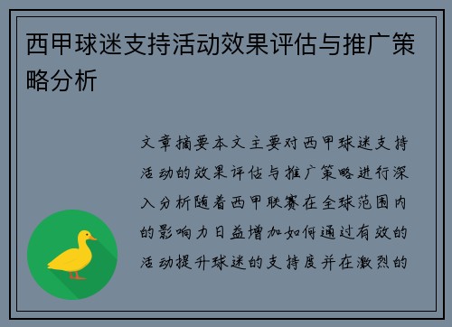 西甲球迷支持活动效果评估与推广策略分析